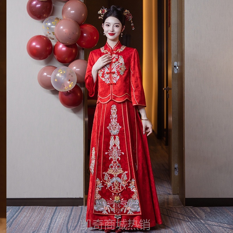 金玉儿新中式国风秀禾服新娘2024新款结婚礼服显瘦婚服出阁敬酒服