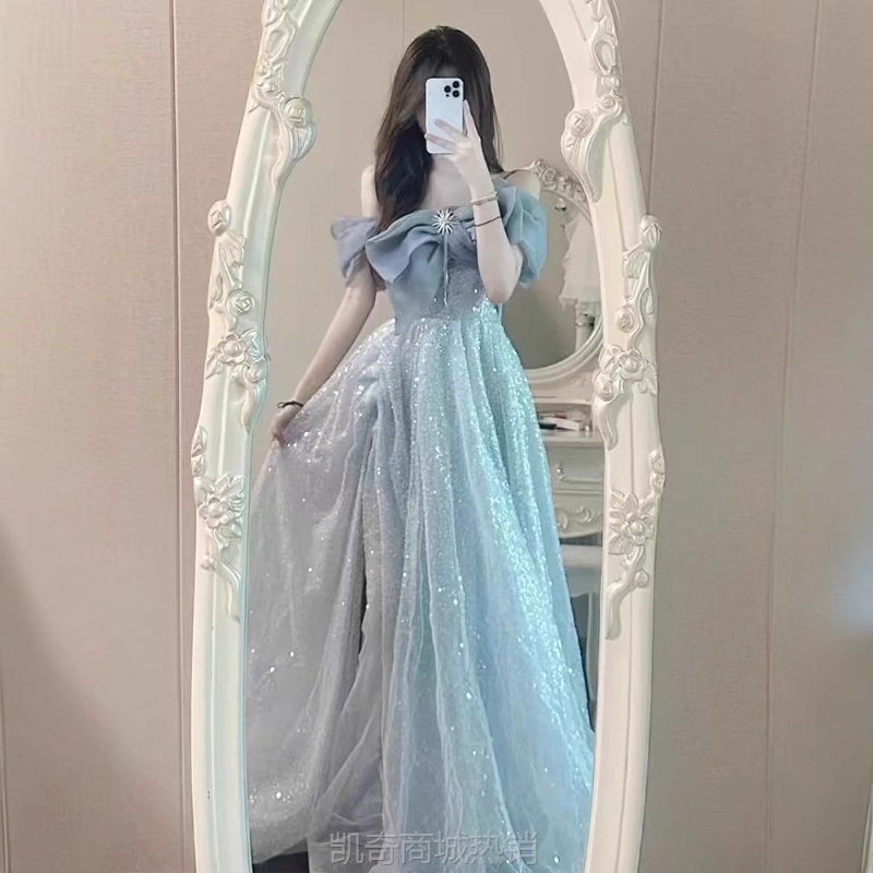 晚礼服女宴会气质轻奢一字肩小众轻奢主持人艺考成人礼礼服蓬蓬裙