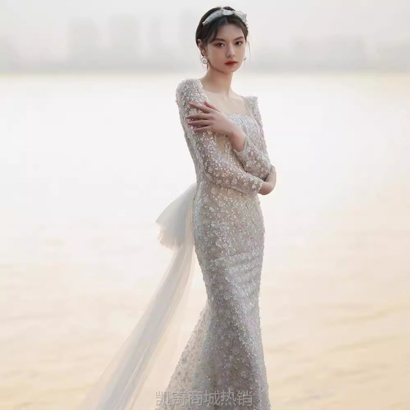 法式轻婚纱2024新款新娘气质简约高级公主风鱼尾小众结婚礼服裙