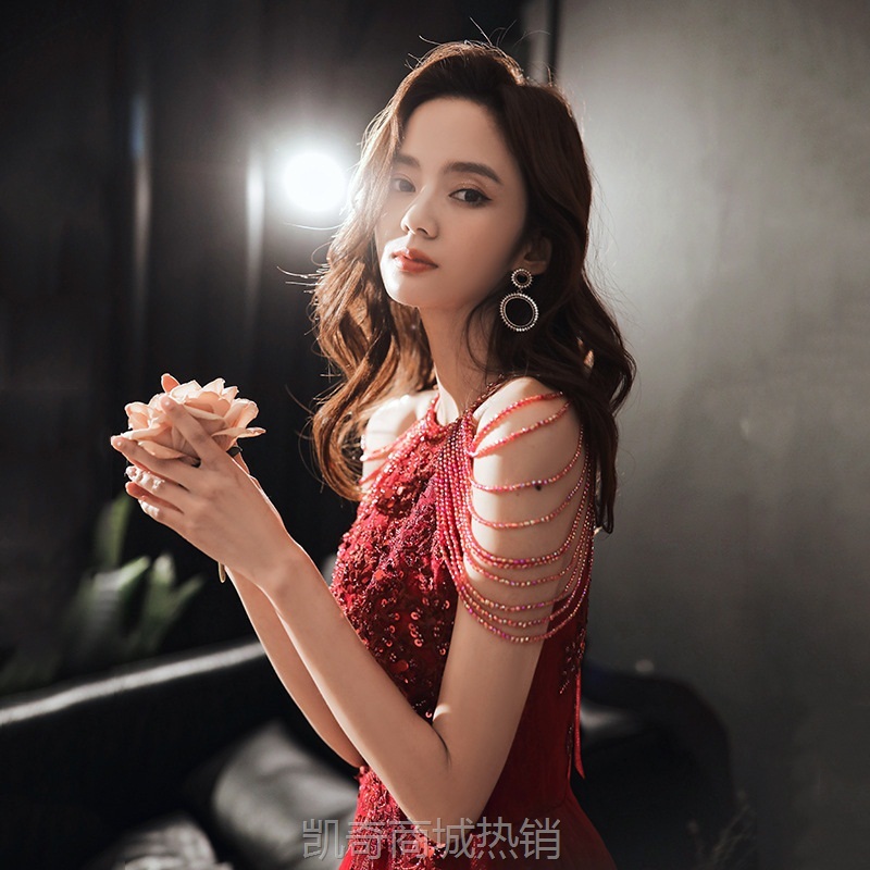 新娘酒红色敬酒服孕妇2024新款秋季结婚法式小个子礼服女简单大气