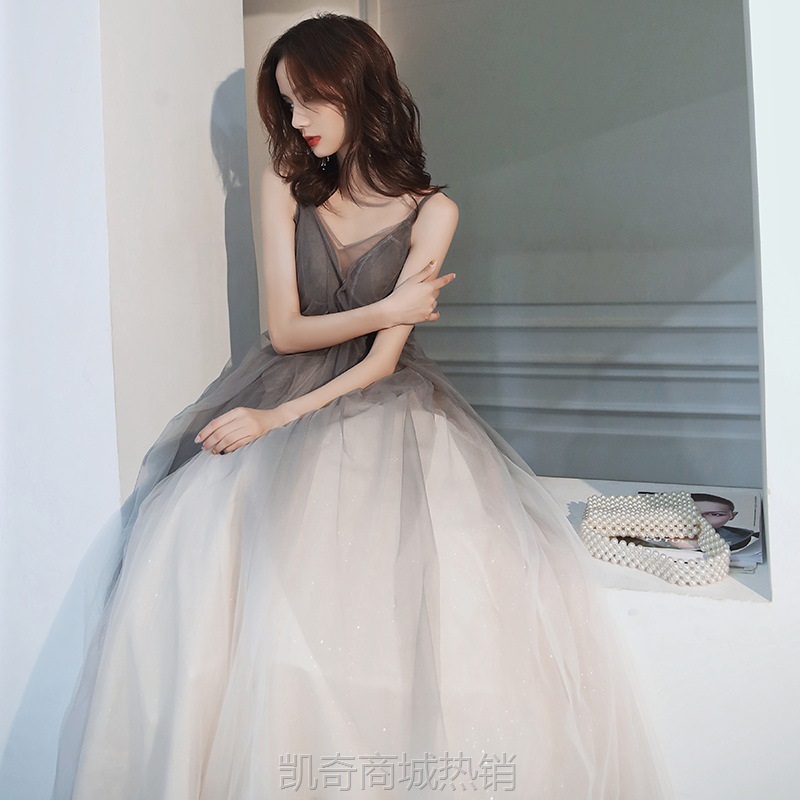 晚礼服2024年秋季新款灰色渐变吊带年会生日派对超仙宴会礼服裙女