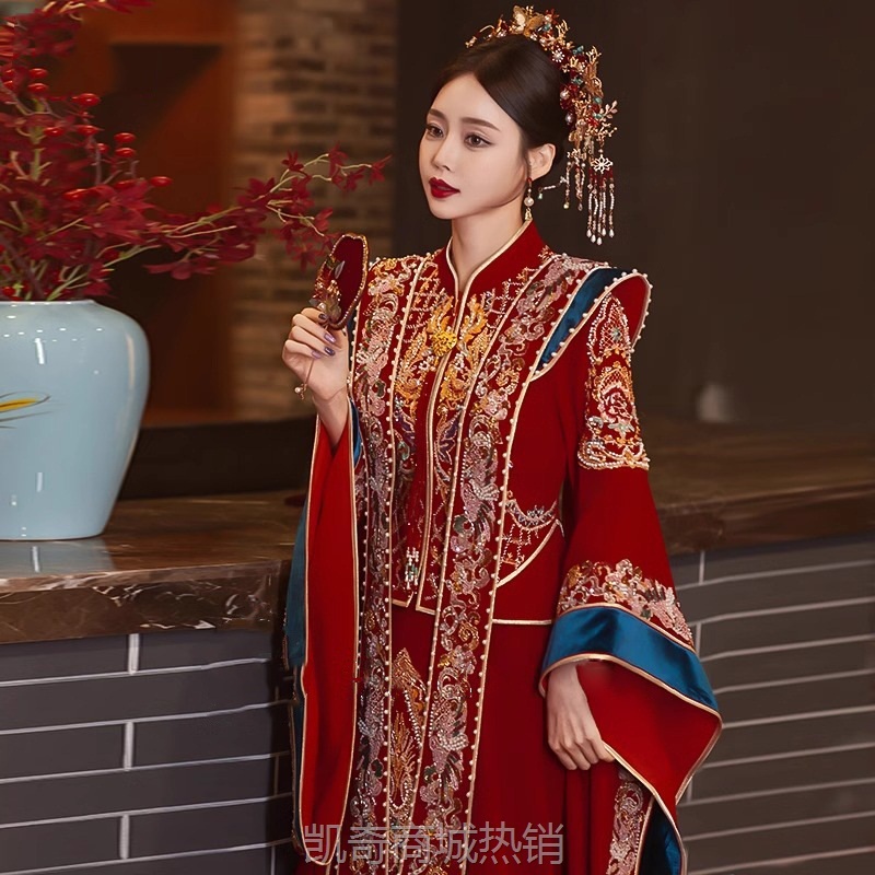 高级撞色秀禾服2024新款重工新娘结婚敬酒服中式显瘦嫁衣明制婚服