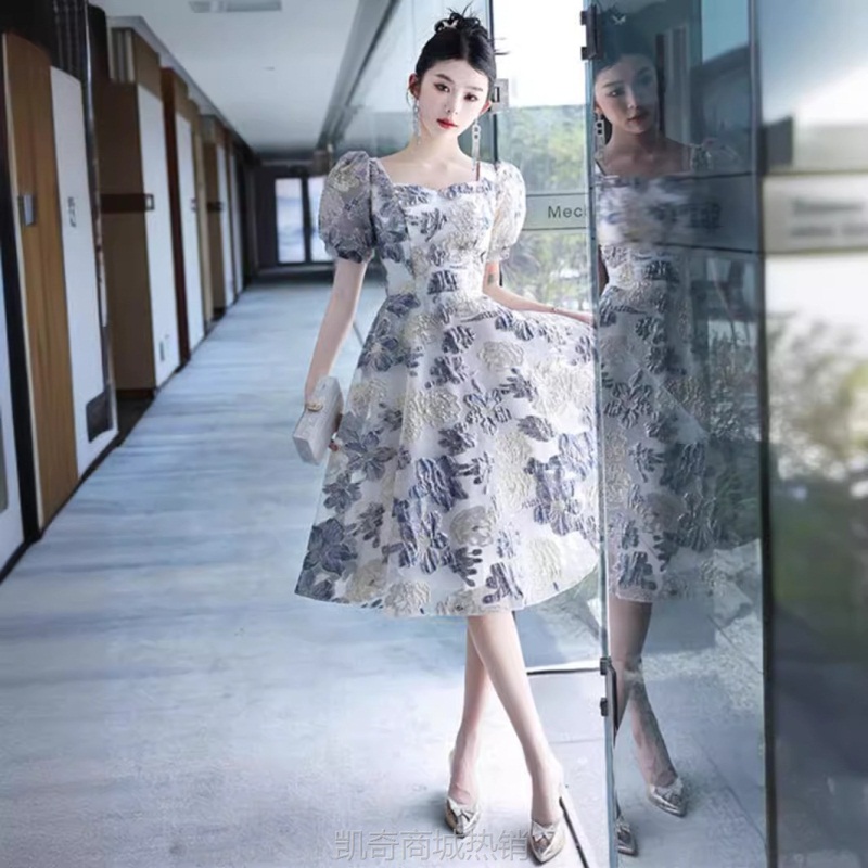 宴会晚礼服2024新款轻奢小众法式高级感洋装主持人晚宴蓬蓬仙女裙