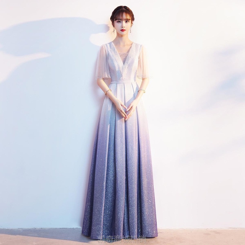 大合唱团演出服2024渐变色显瘦指挥主持人比赛长款晚礼服厂家货源