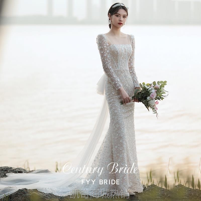 法式轻婚纱2024新款新娘气质简约高级公主风鱼尾小众结婚礼服裙