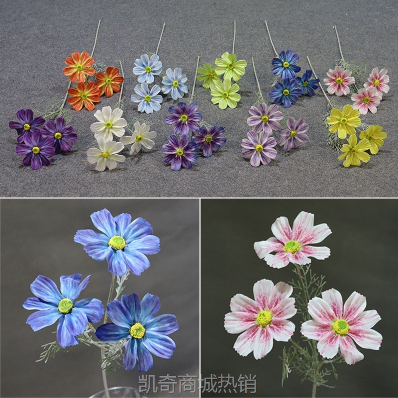 仿真3D植绒格桑花婚庆装饰绢花清新田园风家居插花摆件软装花材