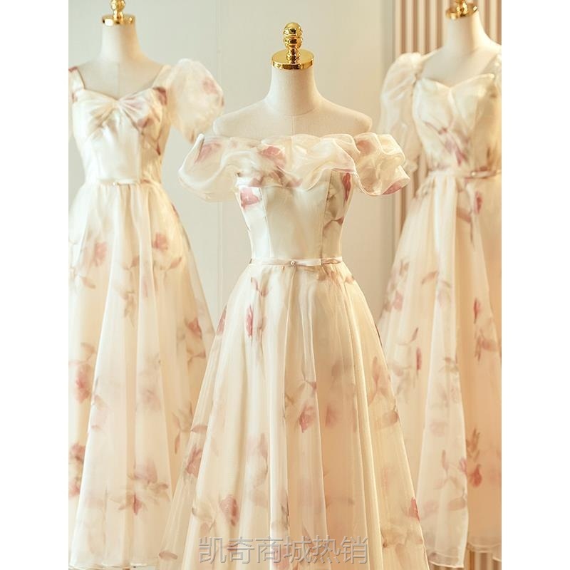 伴娘服2024新款冬季婚礼气质礼服裙女小众高级姐妹团简单大方显瘦