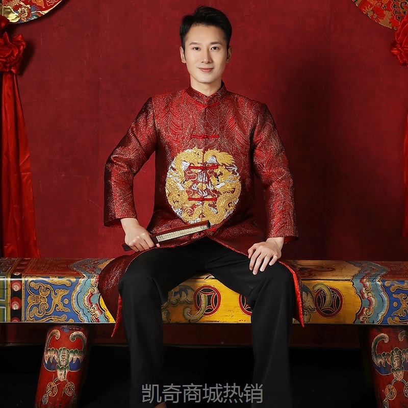红色改良小红书男秀禾服男士秀禾服新款男新郎中式礼服结婚秀禾