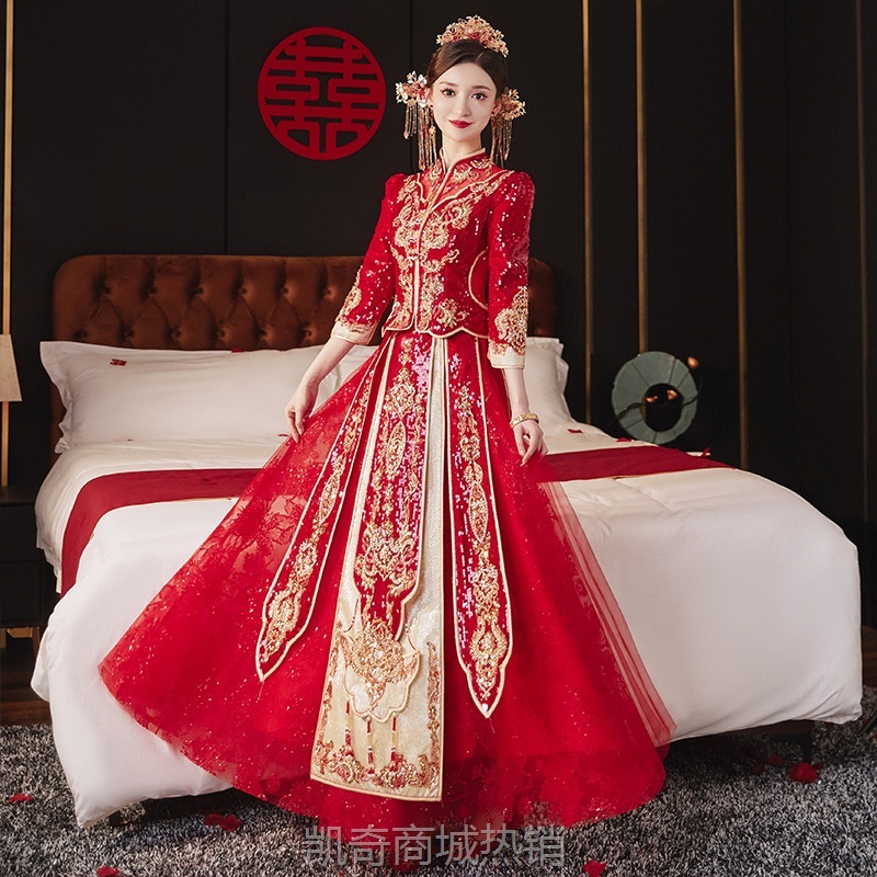 秀禾服新娘2024夏季薄款蕾丝敬酒服透气结婚敬酒服中式婚服秀禾服