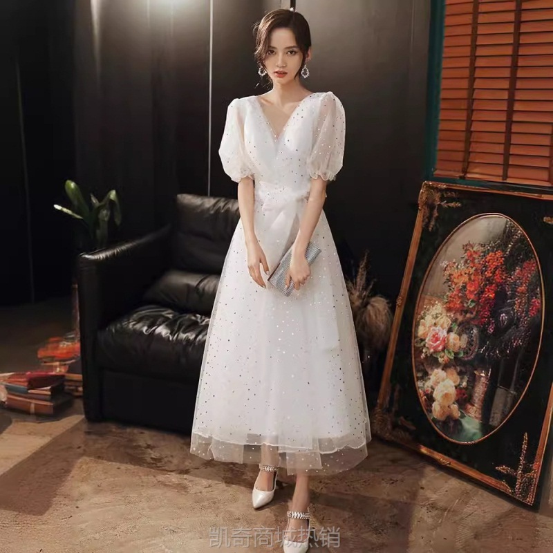 晚礼服连衣裙女2024新款伴娘服秋冬学生毕业名媛星空裙订婚小礼服