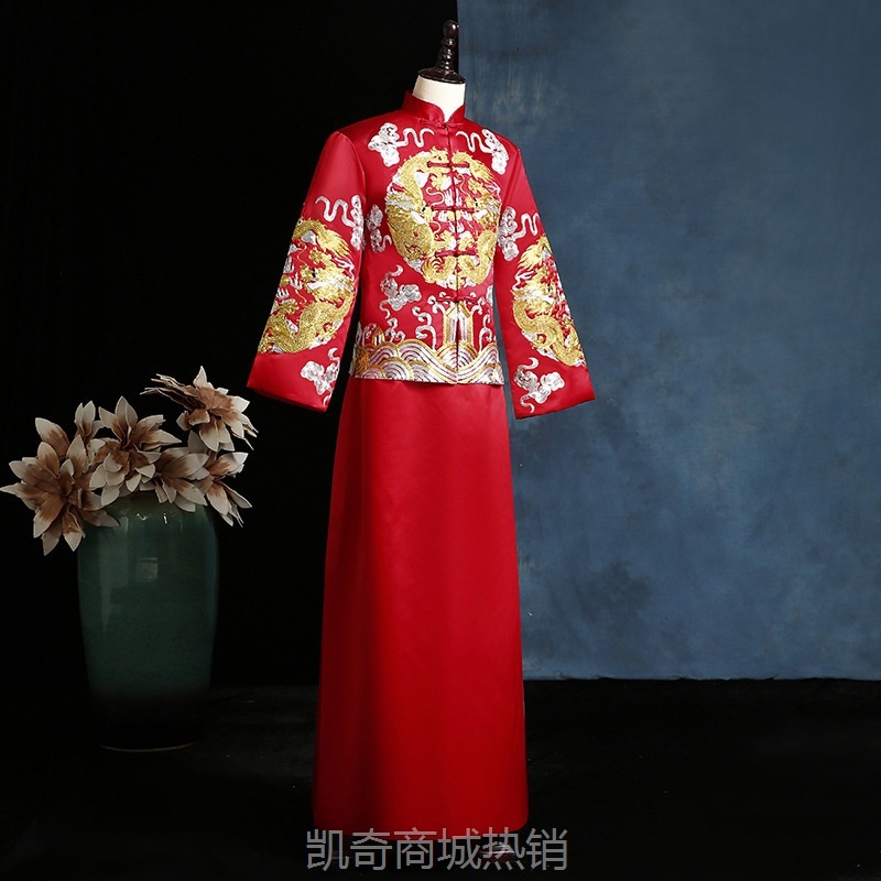 秀禾服男新郎服中式结婚礼服男装秀禾男士结婚龙凤褂唐装秀和喜服