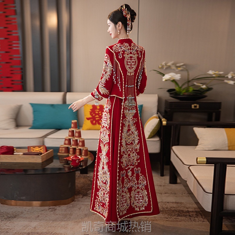 2024新款丝绒秀禾服新娘中式结婚礼服敬酒服高级龙凤褂秋冬秀和服