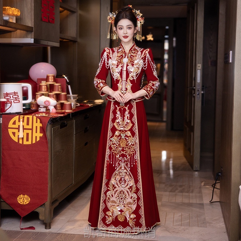 2024秋季新款丝绒秀禾服中式新娘服龙凤褂敬酒服重工刺绣中式婚服
