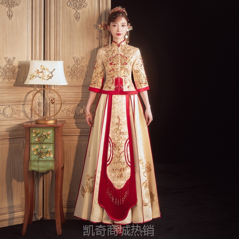 秀禾服香槟色2024年新款小个子中式新娘服敬酒婚服结婚礼服网红款