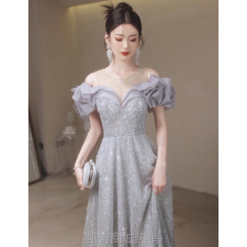 晚礼服女2024新款秋冬生日派对礼服成人轻奢小众宴会毕业连衣裙