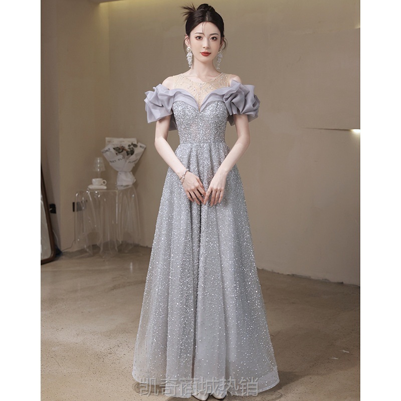 晚礼服女2024新款秋冬生日派对礼服成人轻奢小众宴会毕业连衣裙