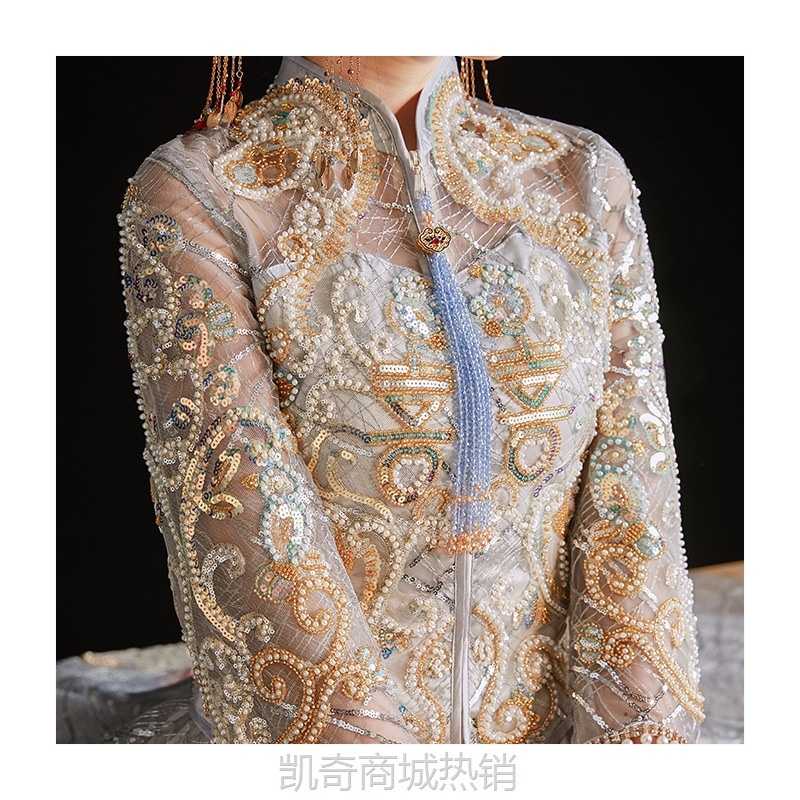 2024新娘中式结婚秀禾服嫁衣气质复古礼服网纱亮片秀禾