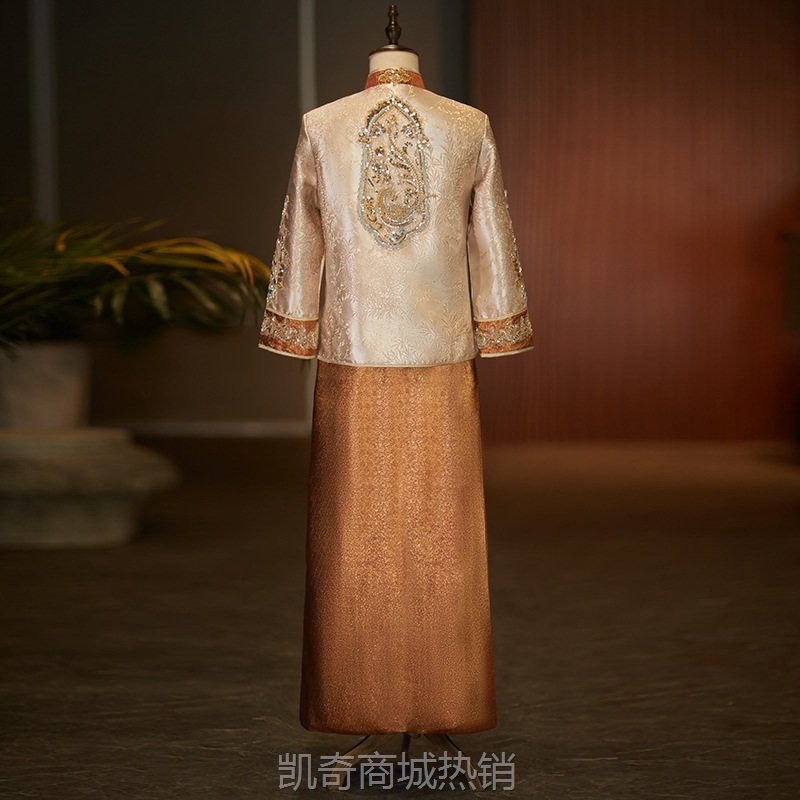 新款香槟撞色男士秀禾服新中式新郎接亲敬酒礼服结婚男士礼服