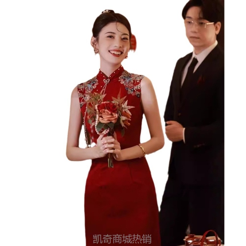 敬酒服新娘旗袍小个子订婚礼服连衣裙中式改良结婚便装蕾丝回门女