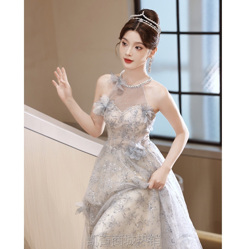 挂脖晚礼服裙轻奢小众2024新款声乐艺考主持人成人礼舞会晚礼服