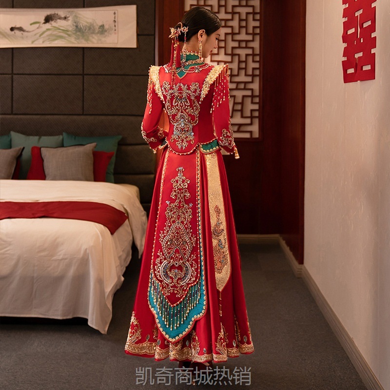【知否】重工秀禾服新娘2024新款红绿撞色结婚礼服春季中国风嫁衣