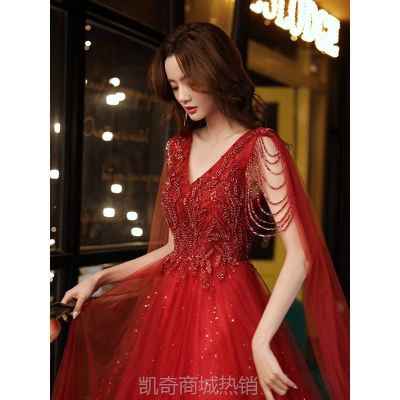 气质晚礼服2024新款秋冬订婚宴会敬酒服新娘女轻奢小众礼服连衣裙
