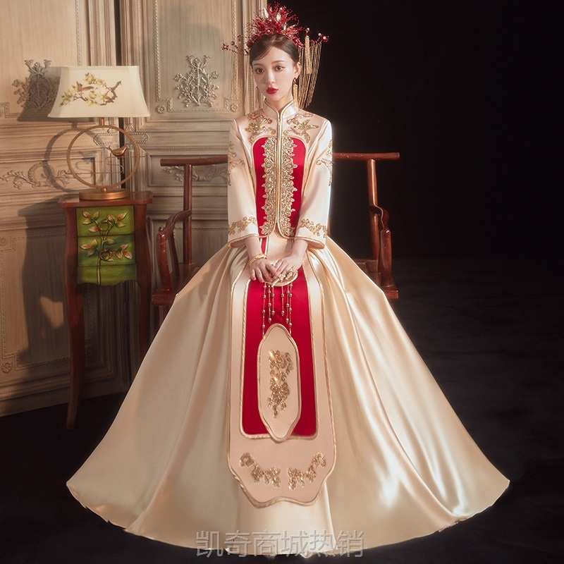 香槟色秀禾服女2024年新款结婚礼服中式新娘服龙凤褂秀禾香槟色