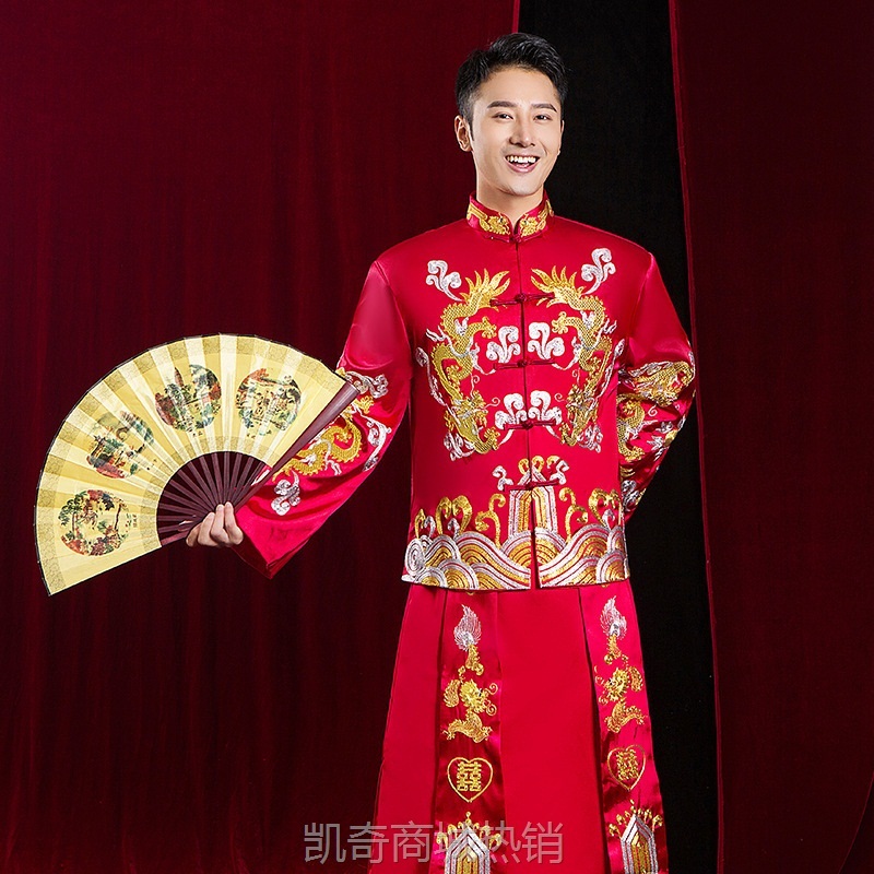 秀禾服2024新款男新郎服中式结婚礼服龙凤褂新郎装结婚男款