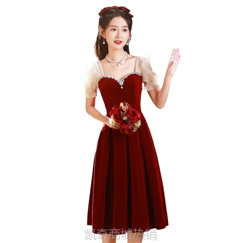 敬酒服新娘小个子法式订婚礼服女回门便装结婚红色连衣裙平时可穿