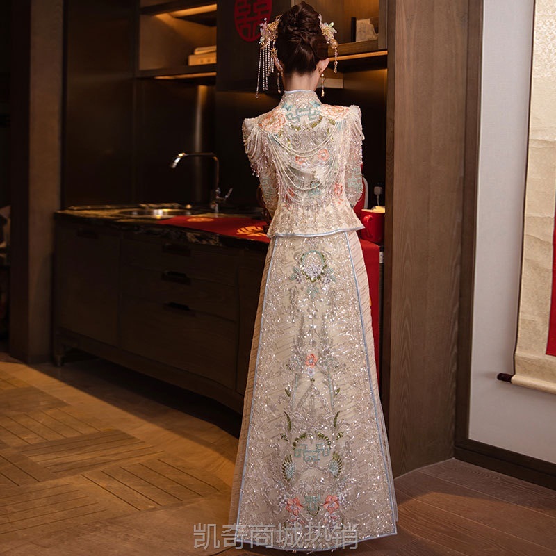 重工浅色秀禾服新娘2024新款出阁服结婚龙凤褂新中式婚服嫁衣批发