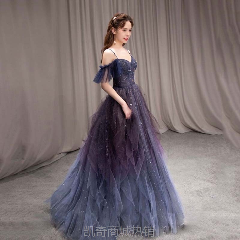 紫色星空女2024新款声乐走秀轻奢小众法式艺考婚纱时尚宴会晚礼服