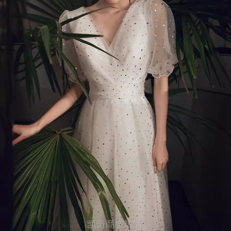 晚礼服连衣裙女2024新款伴娘服秋冬学生毕业名媛星空裙订婚小礼服