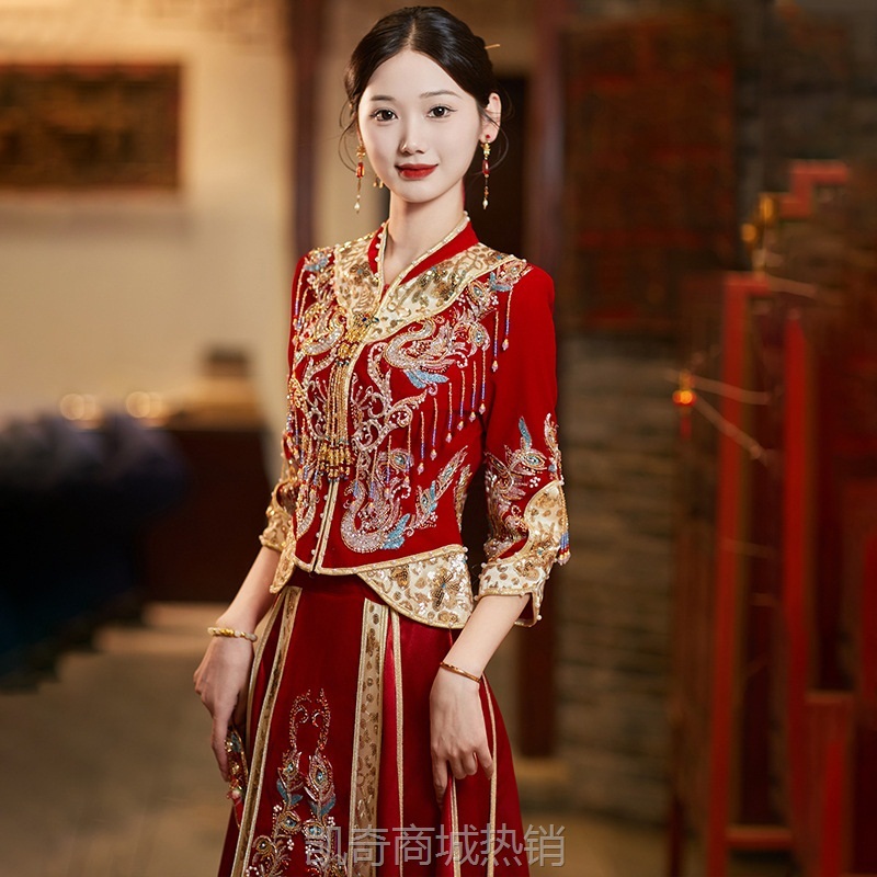 重工秀禾服新娘2024新款结婚新中式婚纱嫁衣凤冠霞帔龙凤褂春夏季
