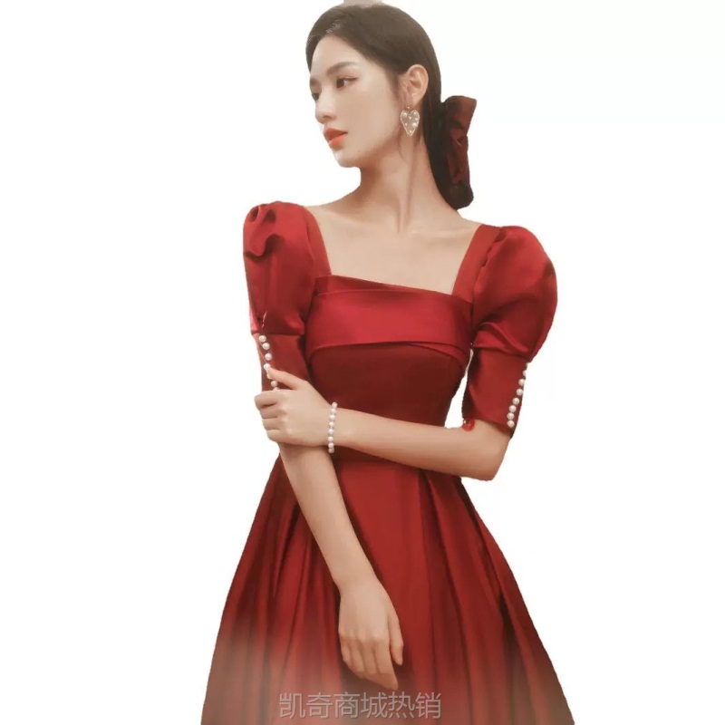 缎面敬酒服新娘秋冬缎面结婚礼服女平时可穿订婚宴会回门显瘦长款