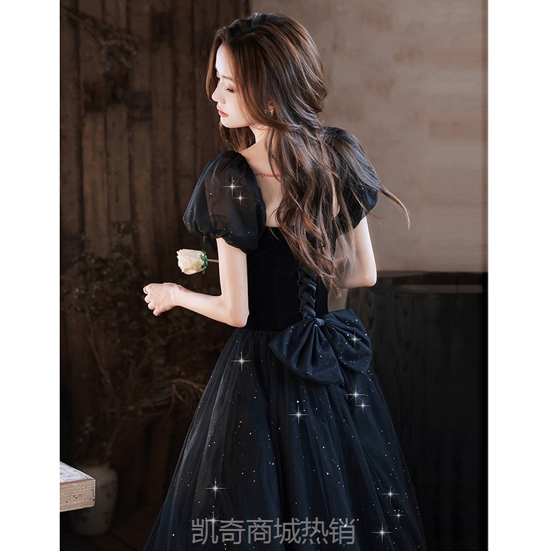 黑色晚礼服裙2024新款轻奢小众气质宴会主持人名媛连衣裙年会礼服