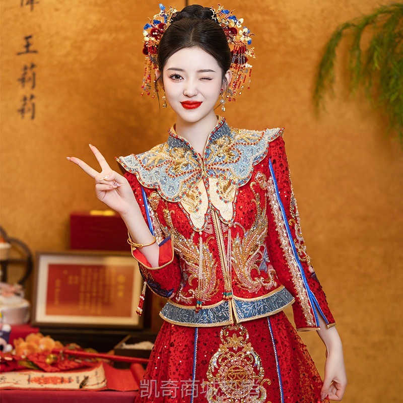 新款重工秀禾服 2024红色中式婚服龙凤褂出阁接亲服新娘结婚嫁衣