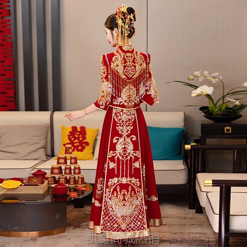 秀禾服新娘2024新款中式出阁服出嫁婚服嫁衣小个子新式红嫁衣秀禾