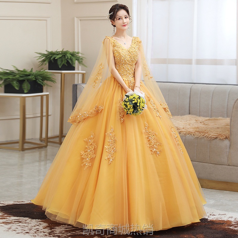 彩色婚纱年会主持人演出学生声乐独唱艺考服装蓬蓬裙长款晚礼服女
