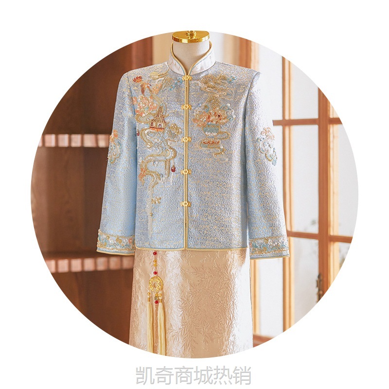 2024男士秀禾服批发 新款新中式国风唐装新郎婚服龙凤褂男式套装