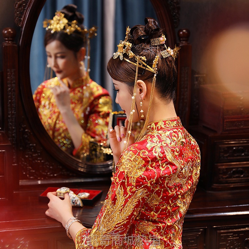 秀禾头饰新娘结婚发饰中式禾服大气凤冠古装秀禾服饰品女简单头饰
