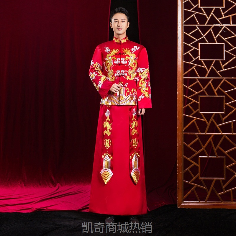 秀禾服2024新款男新郎服中式结婚礼服龙凤褂新郎装结婚男款