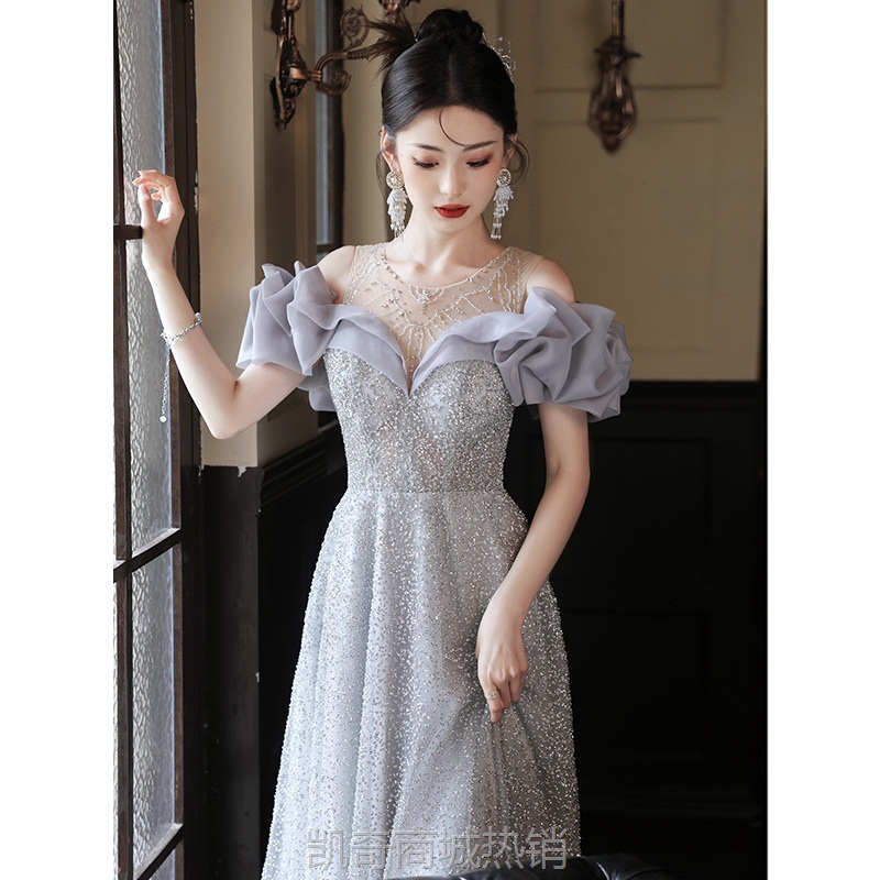 晚礼服女2024新款秋冬生日派对礼服成人轻奢小众宴会毕业连衣裙