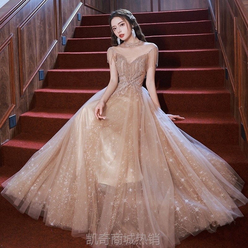 晚礼服裙女2024新款气质轻奢小众重工学生毕业成人礼主持人晚礼服