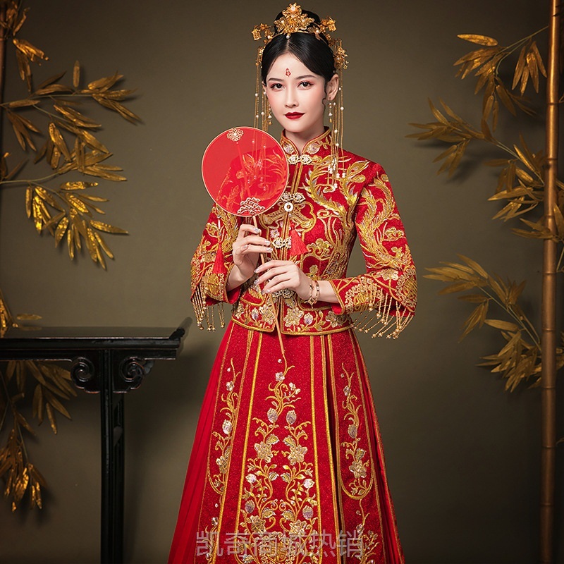 复合丝盘锦绣含苞待放秀禾敬酒服中式婚纱新娘服出阁服秀和服礼服