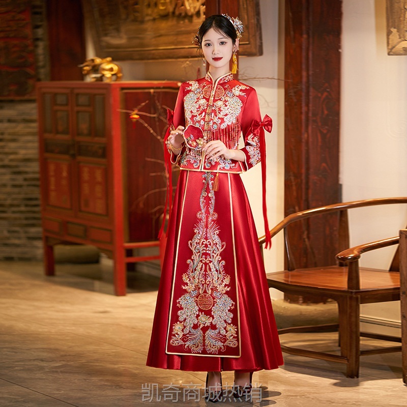 2024新款缎面重工秀禾服新中式结婚礼服显瘦小个子敬酒服出阁服