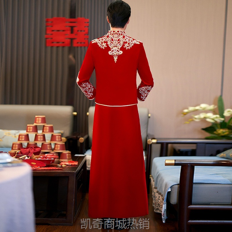 丝绒男士秀禾服2024新款中式新郎装结婚礼服春季修身龙凤褂男装