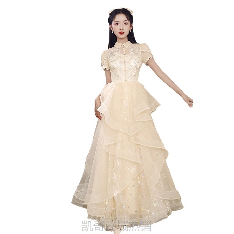 2024新款晚礼服女宴会轻奢小众艺考演出服成人礼主持人礼服裙显瘦