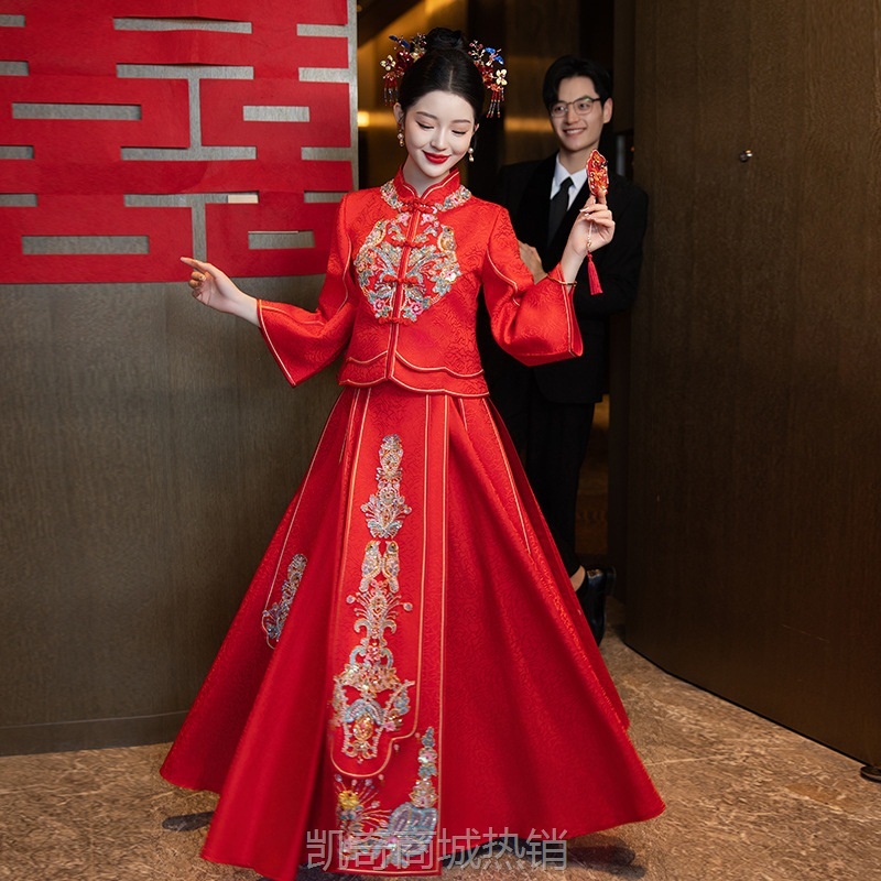 2024新款新中式国风秀禾服新娘结婚订婚礼服红色敬酒出阁服嫁衣女