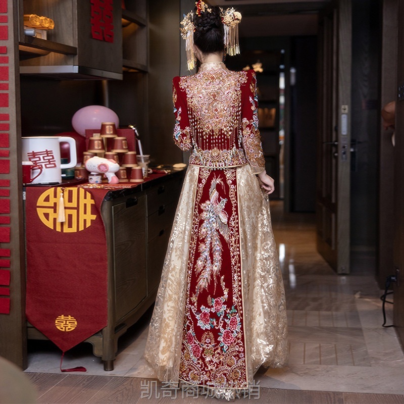 撞色秀禾服婚服新娘2024新款小个子新中式龙凤褂嫁衣秀和大码重工