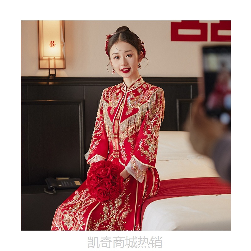 桃心秀禾服新娘结婚礼服2024新款敬酒服龙凤褂显瘦中式礼服